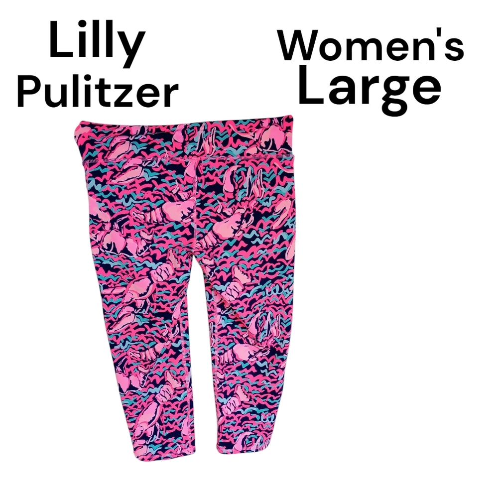 Lilly Pulitzer Luxletic Womens Size Large Lobstah Roll Print Themed Leggings